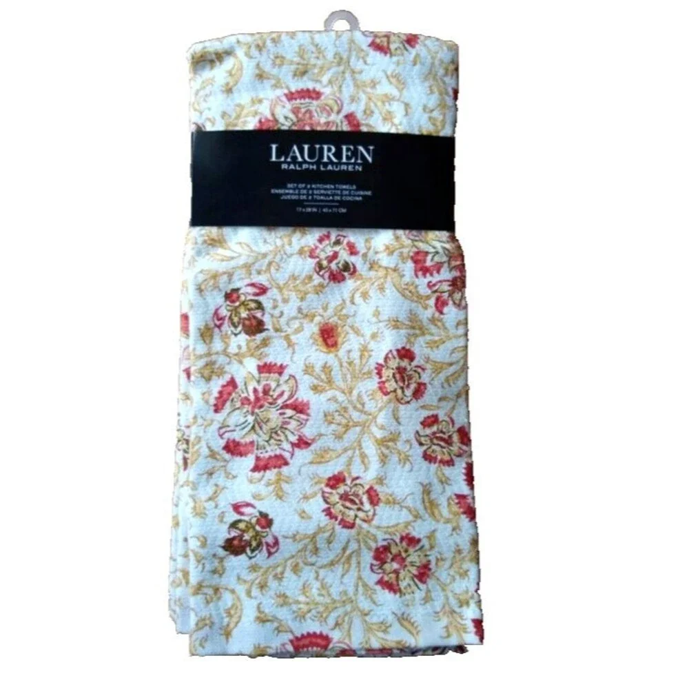 Ralph Lauren Kitchen Dish Towels Set of 2 Floral Flower Thanksgiving Fall Autumn